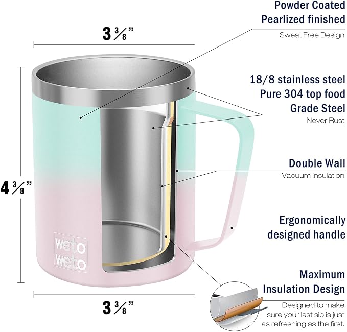 WETOWETO 14 oz Coffee Mug, Vacuum Insulated Camping Mug - Image 3