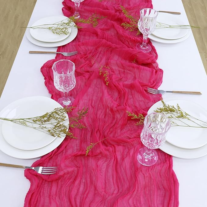 FUHSY Cheesecloth Table Runners Bulk 10 Pack 10FT Long Hot Pink Table Runner Rustic Gauze Fabric Table Runners for Weddings Boho Cheese Cloth Sheer Runner for Birthday Baby Shower Decoration