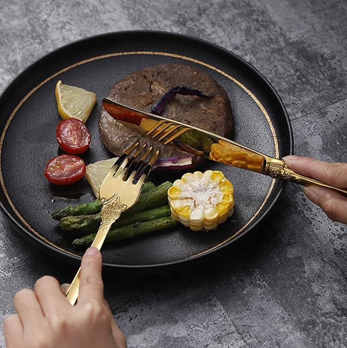 Gold Silverware Set for 14 Durable 18/10 Stainless Steel Flatware Set Palace Style Modern Cutlery Utensils Set 56 Piece Include Knives Forks and Spoons Tableware Set for Home Kitchen Restaurant