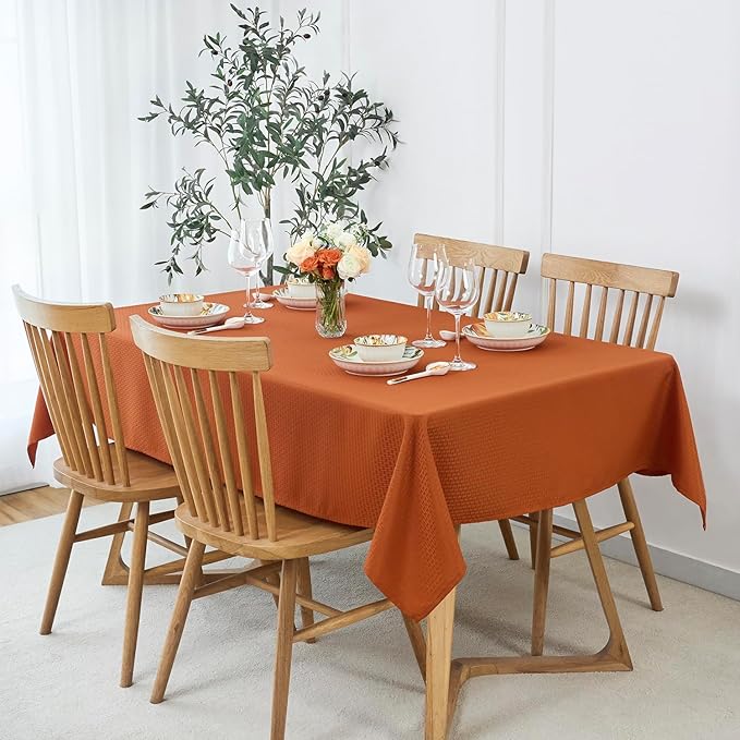 maxmill Weaved Texture Rectangular Tablecloth Water Resistance Antiwrinkle Spillproof Soft Fall Table Cloth for Dining Room, Thanksgiving Parties and Halloween Holiday Dinners, 70 x 120 Inch, Rust