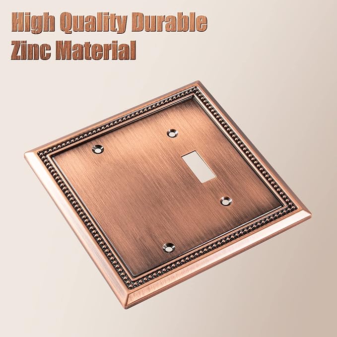Henne Bery Sunken Pearls Heavy Duty Decorative Wall Plate Switch Plate Outlet Cover (Blank/Toggle, Antique Copper)