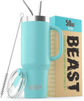 Beast 50 oz Tumbler with Handle Stainless Steel Vacuum Insulated Coffee Ice Cup Double Wall Travel Flask (Aqua Blue)