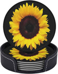 6 Pcs Black Farmhouse Blossom Sunflower Leather Coasters by Jfniub