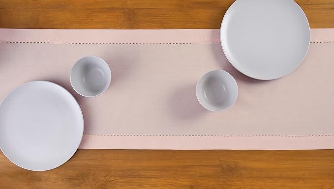 Solino Home Cotton Linen Table Runner Pink, Hemstitch Collection 14 x 36 in | - Image 4