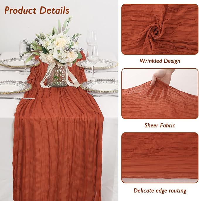 12 Pack Terracotta Cheesecloth Table Runner 120 Inch Boho Wedding Decor | - Image 3