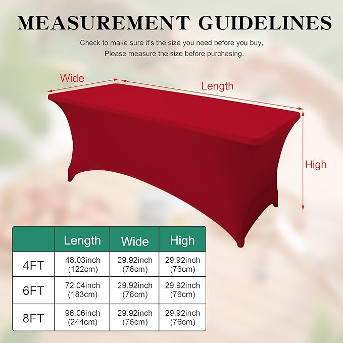 8FT Table Cloth for Rectangular Fitted Events Stretch Red Table Covers Washable Spandex Tablecloth Protector for Party, Wedding, Cocktail, Banquet, Festival