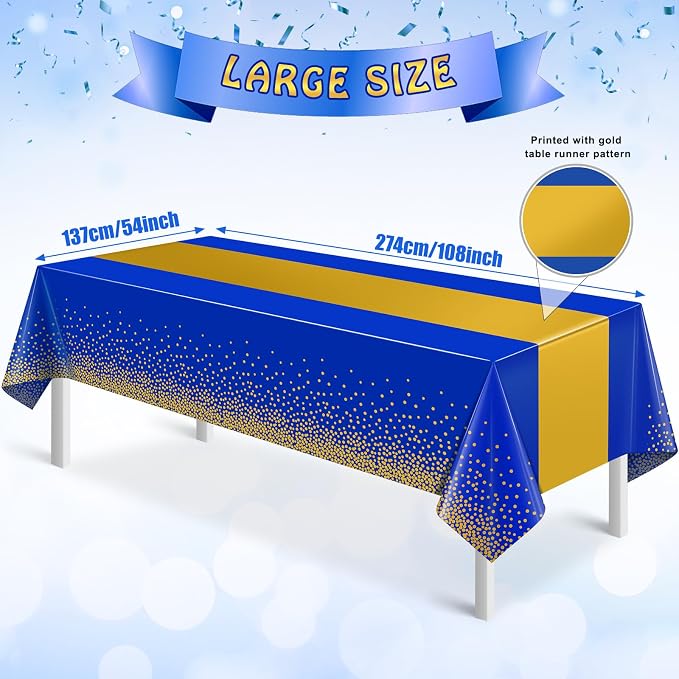 6Pcs Blue and Gold Tablecloth Party Decorations, Plastic Royal Blue Table Cloth - Image 2