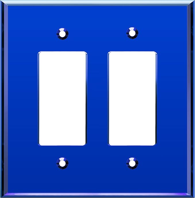 LIDER Double Decorator Wall Plate, Impact Resistant, Mirrored, Plexiglass Dual Outlet Cover or Light Switch Cover, Acrylic, Reflective Finish, Modern, Oversized 2-Gang 5.25" x 5.25", Blue