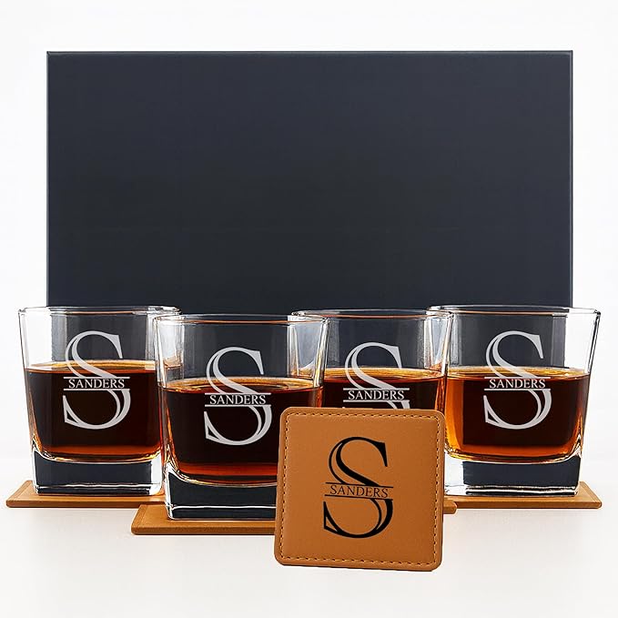 Custom Whiskey Glasses For Men - Premium Scotch Box Engraved Gift for Husband, Dad, Boyfriend - Personalized Bar Gifts for Bourbon Lovers - Christmas, Anniversary, Birthday