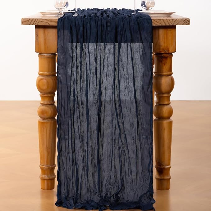 DeZerlor Navy Blue Cheesecloth Table Runners 4 Pack Christmas Runners | - Image 4