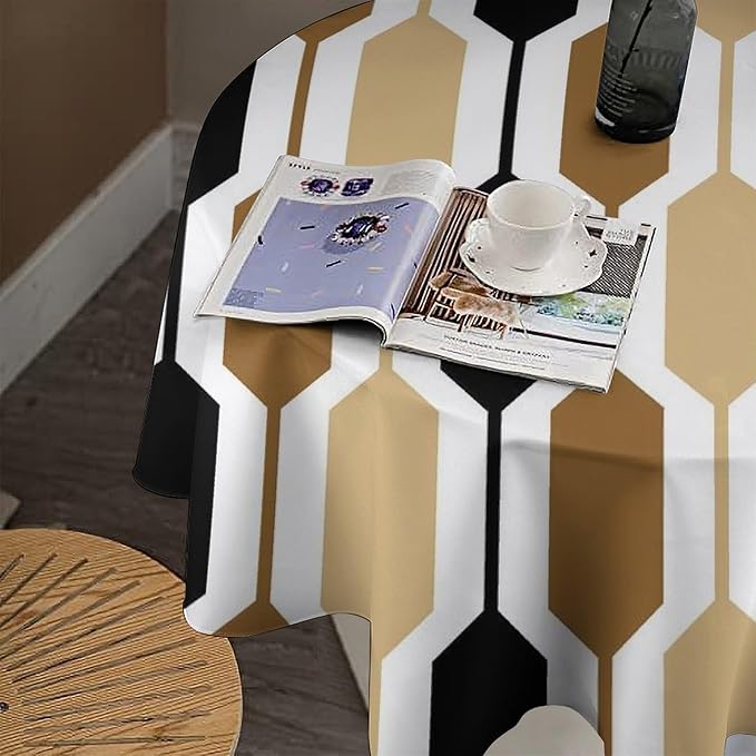 Abstract Boho Geometric Round Tablecloth, Mid Century Modern Geometric Art Retro Print Tablecloth for Home Party Dining Room Kitchen Decor 50Inch(127cm)
