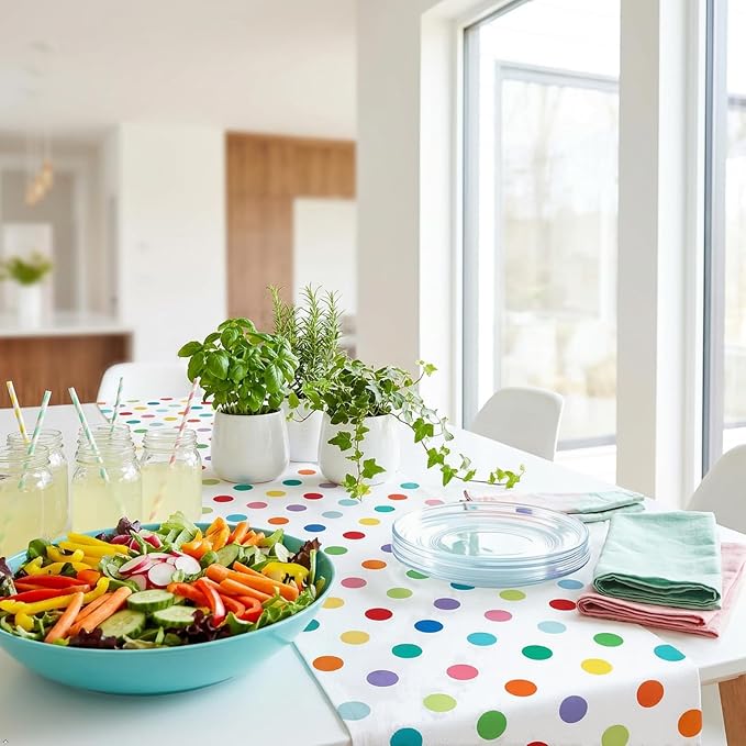 Colorful Polka Dot Table Runner, 13x72 Inch Rainbow Dot Dining Table Decor | - Image 2