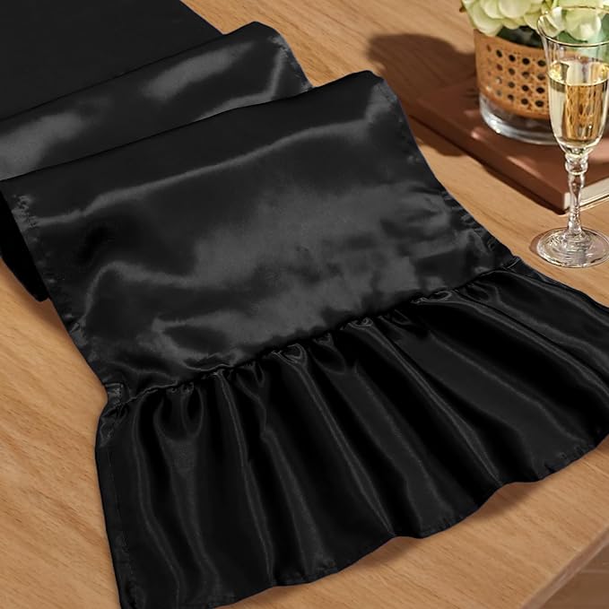 2 Pack Black Satin Table Runner 12 x 108 Inch | Ruffle Design, Luxurious Dining by Unknown
