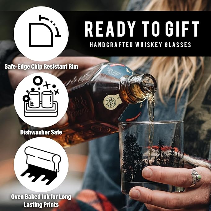 Black Lantern Whiskey Glasses Set of 2 - Ski Lift Old Fashioned Whiskey Glasses for Cocktails Bourbon Scotch and Whisky - Drinking Glasses - 11oz. Heavy Base Tumbler Glasses and Gift Box