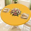 Round Spandex Tablecloth, Elastic Fitted Waterproof Tablecloths for 45"-56" Tables, Stretch Washable Picnic Table Cover for Camping, Dining, Indoor and Outdoor, Mustard Yellow