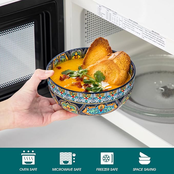 vancasso Cereal Bowls Set of 6, 28oz Porcelain Soup Bowls, Colorful | Bowls - Image 3