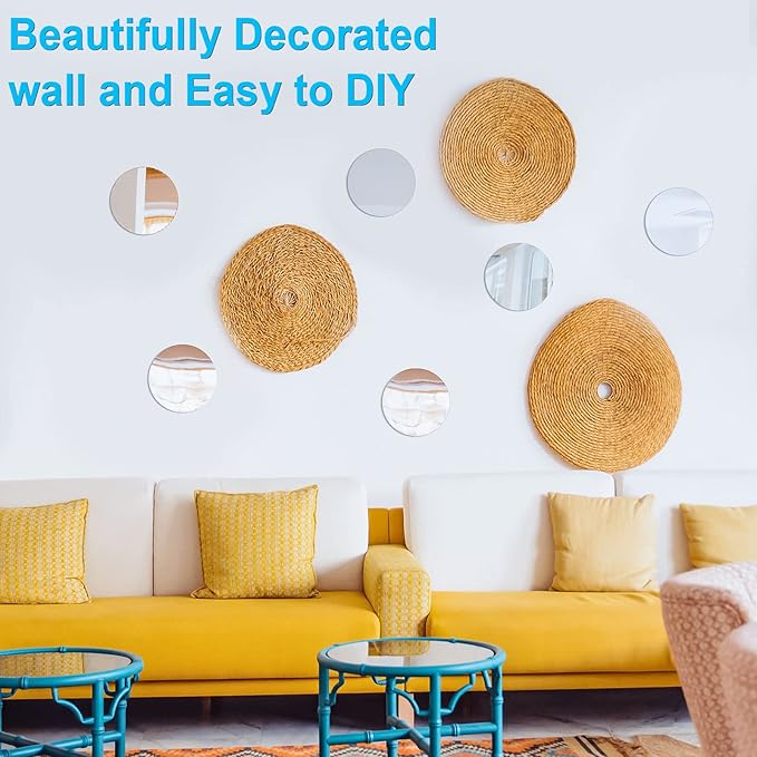 Cindeer Set of 24 Acrylic Round Mirror Plate Circle Mirror Trays Wedding Baby Shower Party Centerpieces for Tables Self Adhesive Non Glass Stickers for Home or Wall Candle Crafts Decor(8 Inch)