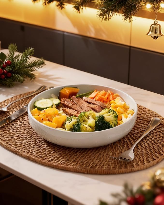 famiware Milkyway 33 oz Bowl Set, Pasta Bowls Set of 6, Salad Bowls Perfect for Your Friend for Housewarming, Thanksgiving, Christmas, White