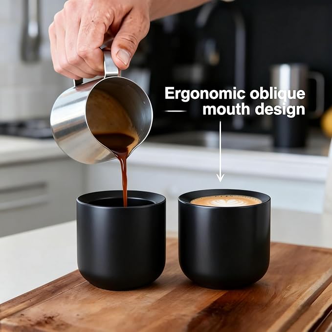 Espresso Cups Set of 2-3oz Demitasse Mugs Modern Thick Walled Durable Ceramic - Image 3