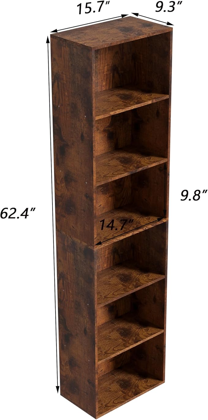 Wooden 6 Cube Storage Organizer, Vintage Brown 6 Cube Storage Shelf, 6 Tier Closet Organizers Storage Cubes Display Cubby, Versatile Cubes Open Bookshelf and Cubby Organizer for Any Space
