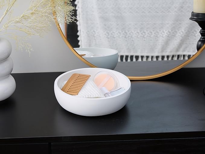 Aotea Crafts 7.9" Large White Key Bowl for Entryway Table Decor - Modern Concrete Sturdy Decorative Key Holder Bowl for Keys
