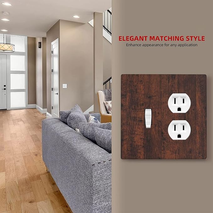 Light Switch Cover Plate Brown Red Rustic Wood Grain Retro Farmhouse 2 Gang Decorative Switch Plates 1 Toggle Duplex Combo Outlet Covers GFCI Wall Plates for Farmhouse Cabin Decor
