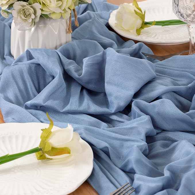 Dusty Blue Cheesecloth Table Runner 120 Inches 10 Ft Gauze Table Runner | - Image 6