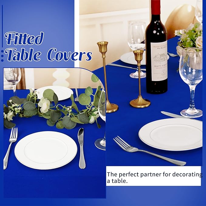 HAISIWLKJ 6 Pack Table Cloth 6ft Royal Blue Tablecloths for Rectangle Folding Table Spandex Fitted Stretch Cover Wrinkle Resistant Washable Protector for Party, Wedding, Banquet, Festival.