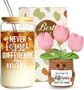 MUJUZE Cute Glass Cups with Lids and Straws, Glass Cup Gift Set by MUJUZE