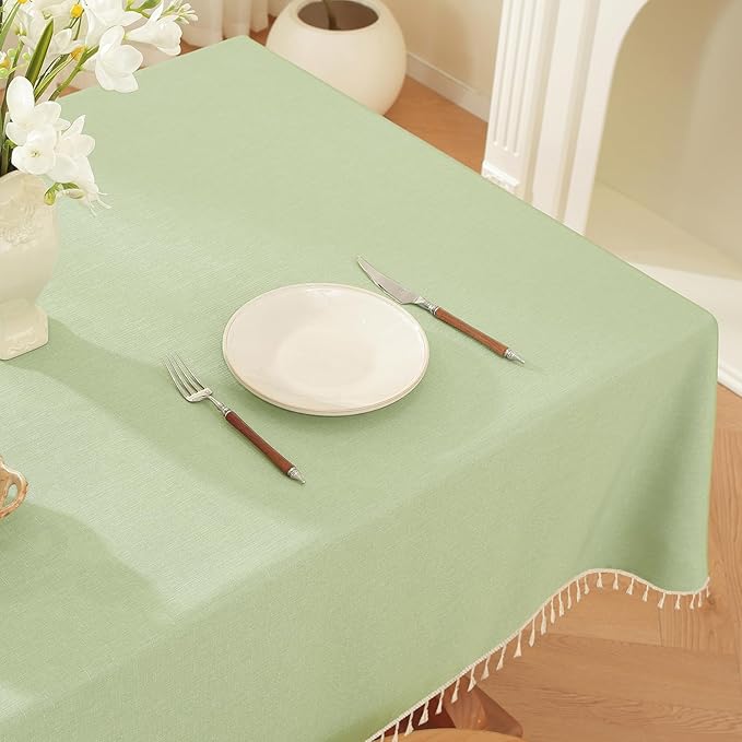 JIALE Spring Tablecloth, Heavy Duty Linen Style Textured Table Cloth Rectangle Tables, Wrinkle-Free Washable Waterproof Table Cover for Kitchen, Dining, Parties, 55"x75", Sage Green