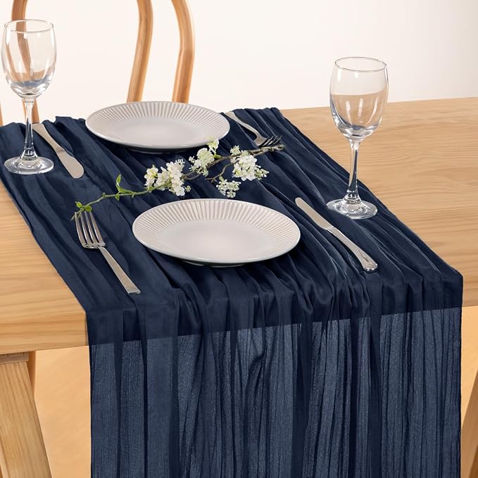 2 Pack Navy Blue Cheesecloth Table Runner 10ft Rustic Outdoor Decor | - Image 3