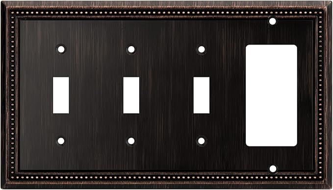 Henne Bery Sunken Pearls Heavy Duty Decorative Wall Plate Switch Plate Outlet Cover (Triple Toggle/Single Decorator, Aged Bronze)