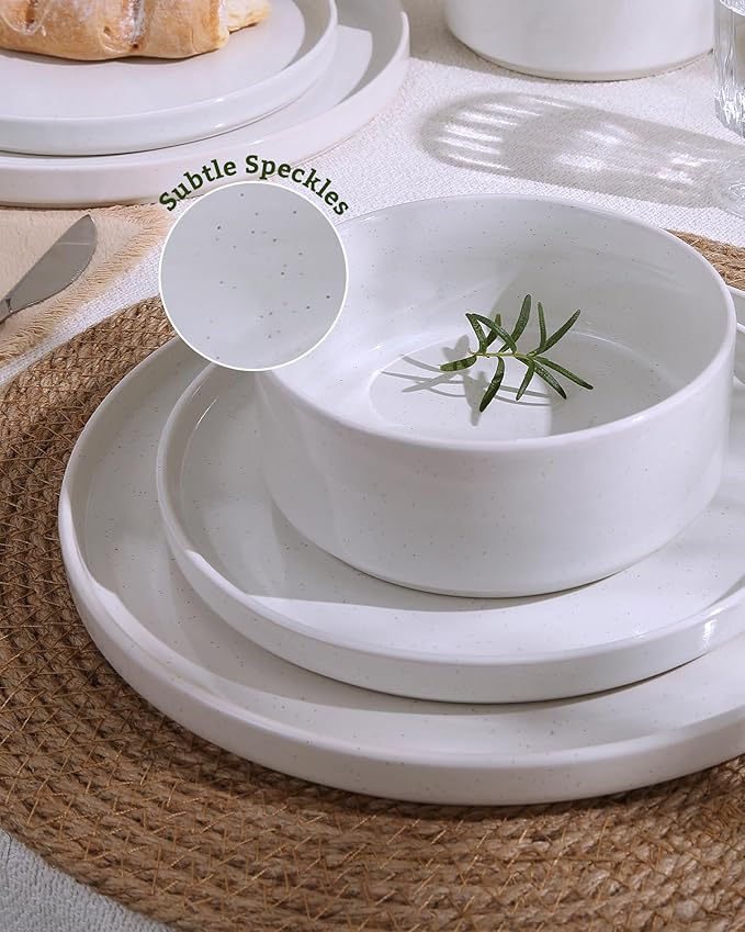 Famiware Nebula Plates and Bowls Set, 24 Pieces Dinnerware Sets, Dishes Set for 8, White