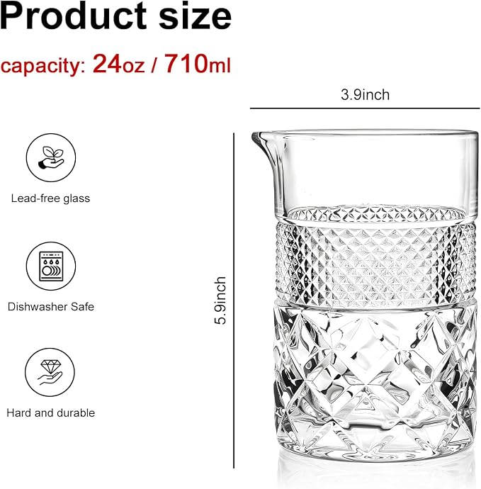 2pcs Cocktail Mixing Glass Bartender | 24oz Crystal Bar Stirring Glass | Old - Image 2