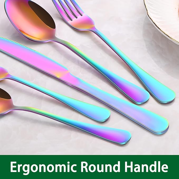 Colorful Rainbow 30 Pieces Silverware Sets Service For 6,Colored Flatware Sets Contains Knife And Fork Spoons Eating Utensils Sets For Kitchen Tableware