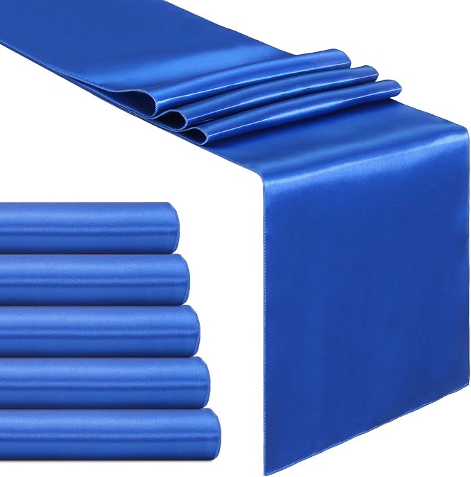 5 Pcs Navy Satin Table Runners 12x108 inch Bright Satin Silk Fabric | Smooth by B-COOL