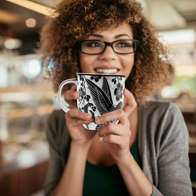 Karma Gifts 14 oz Black and White Boho Mug Hummingbird - Image 6