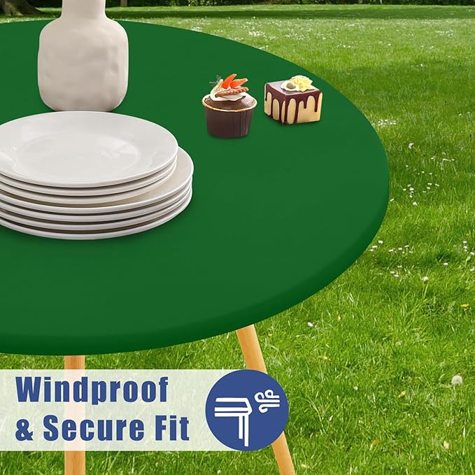 Round Spandex Tablecloth, Elastic Fitted Waterproof Tablecloths for 36"-44" Tables, Stretch Washable Picnic Table Cover for Camping, Dining, Indoor and Outdoor, Emerald Green