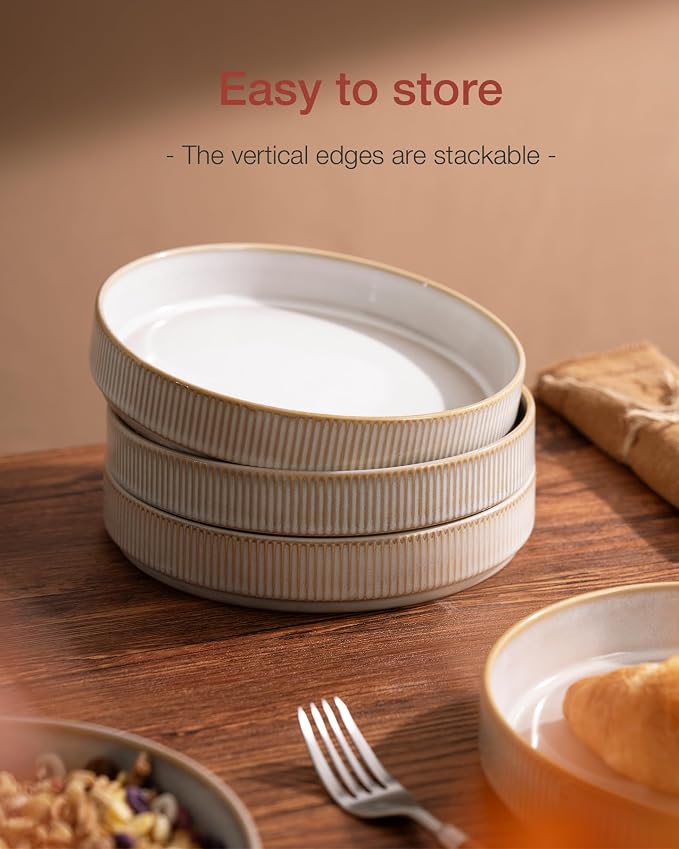 famiware Star 8.25" Pasta Bowls Set of 8, Bowl Plates, Cappuccino White | - Image 6