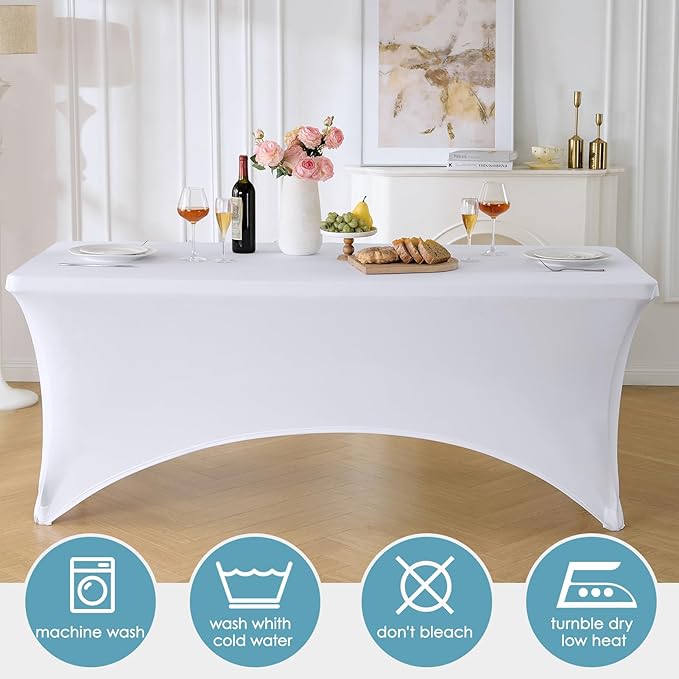 VidaFete Spandex Tablecloth 2 Pack 4FT, Fitted Stretch Table Cover for Rectangle Tables, Wrinkle Resistant and Washable Tablecloths for Outdoor, Picnic, Party, Wedding, Banquet, Birthday, White