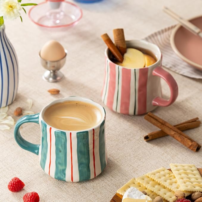 Stripe Ceramic Coffee Mugs, 12oz Vibrant Striped Red and Green Alternating - Image 7