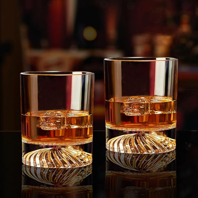 Hand Blown Crystal Whiskey Glass Set - 12oz Cocktail Old F, Great for Cocktails and Bourbon (Set of 3)