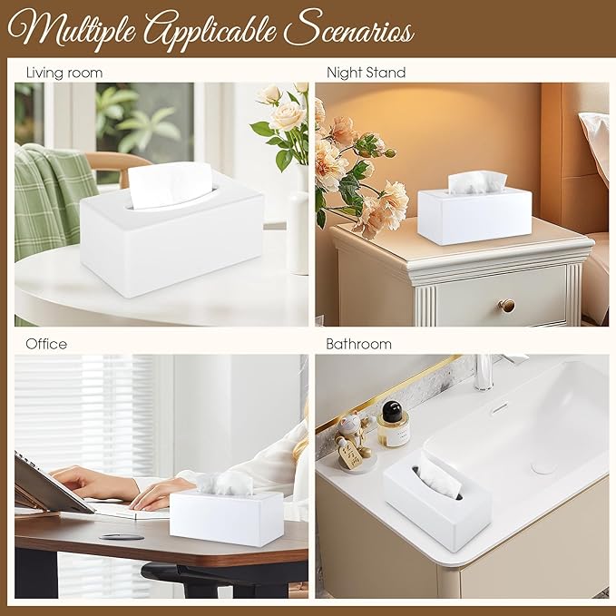Tissue Box Cover, Rectangular Facial Tissue Holder with Bottom, Decorative Storage Box for Bathroom Vanity, Countertops, Dressers, Night Stand, Car, RV, Parlors and Offices - White