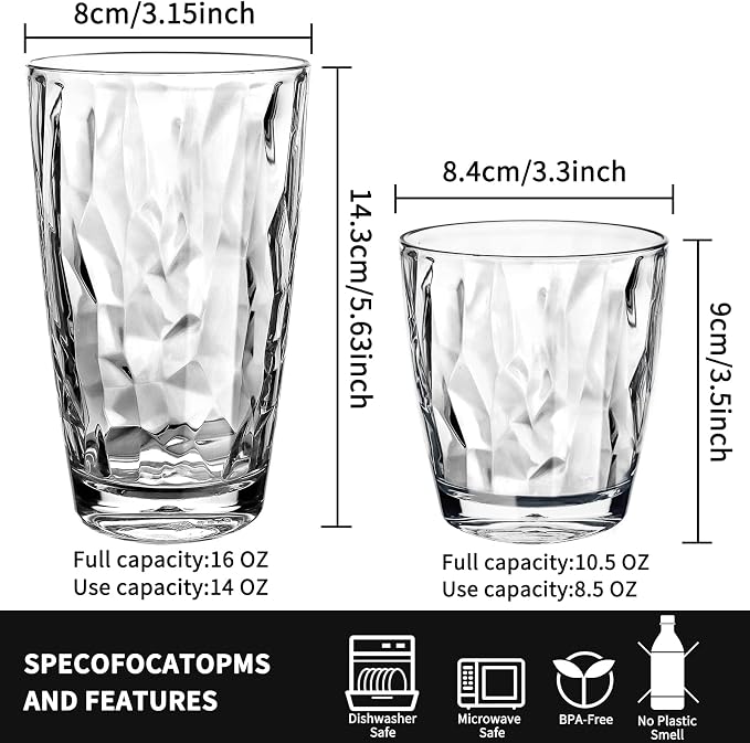 Top-spring 16 Oz Reusable Plastic Water Tumbler 4pcs Clear BPA Free | Thickened - Image 3
