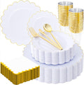 LIYH 210 Pcs Gold Scalloped Plastic Dinnerware Set 30 Guests by LIYHLoveinyourheart