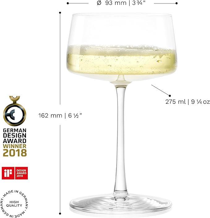 Stölzle Lausitz Champagne Coupes Power Set of 6, 9 1/4 oz – Elegant Crystal Glasses for Champagne, Sparkling Wine & Prosecco – Premium German Crystal Champagne Glasses – Dishwasher- & Shock-Resistant