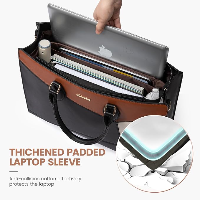 LOVEVOOK Laptop Bag for Women, 15.6 lnch Waterproof Lightweight Leather Tote Bag - Image 5