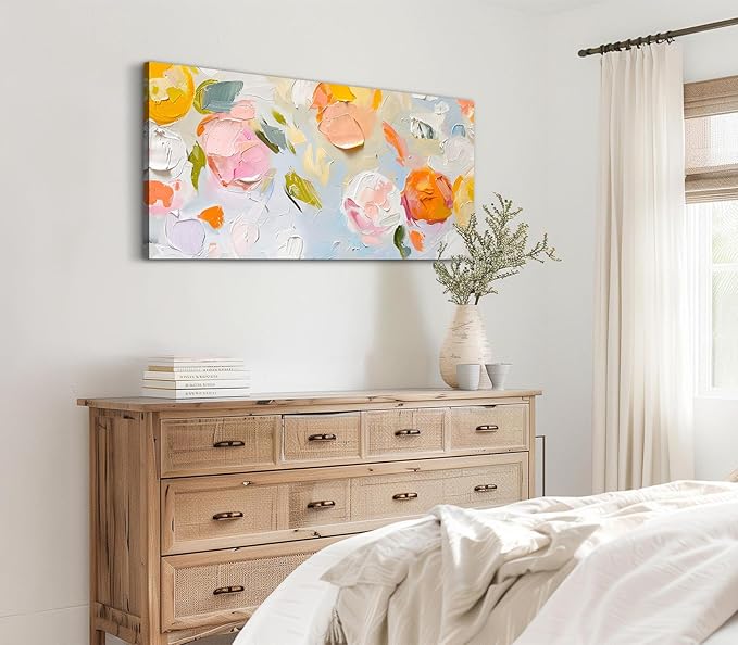 ADJUVANT Wall Art Impressionist Floral 40"L x 20"W, Colorful Flowers Canvas Painting Vibrant Blooms Artwork Soft Hues Prints Botanical Pictures Wall Decor for Living Room Bedroom Dining Room Home Office