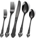 20 Pieces Black Gorgeous Retro Royal Silverware Set by MetalServingUtensils