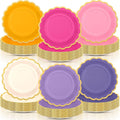 96 Pcs Pink and Purple Paper Plates 9 Inch Gradient Scalloped Paper Plates Disposable Dinner Dessert for Birthday Wedding Bridal Party Supplies, 6 Colors